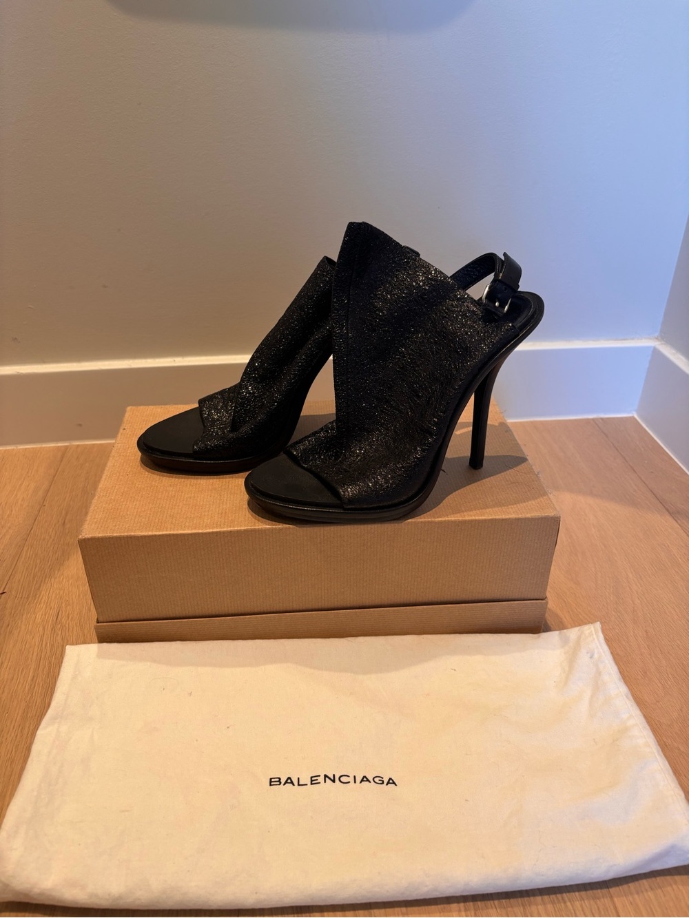 Archival Balenciaga Black Leather Glove Slingback Sandals (Ghesquière Era)